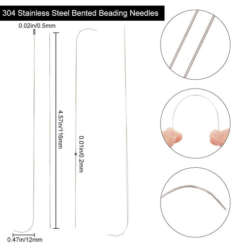 BeadsBalzar Beads & Crafts 10Pcs 304 Stainless Steel Bented Beading Needles, Jewelry Tools