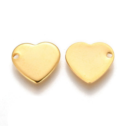 BeadsBalzar Beads & Crafts 304 Stainless Steel Charms, Stamping Blank Tag, Heart, Real 24K Gold Plated 10mm