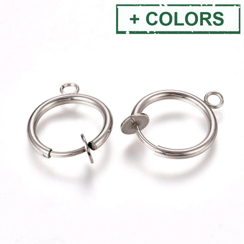 BeadsBalzar Beads & Crafts 304 Stainless Steel Clip-on Earring Findings, For Non-pierced Ears, 17x13x4.5mm