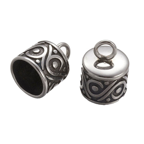 BeadsBalzar Beads & Crafts 304 Stainless Steel Cord Ends, Antique Silver, 13.5x10mm, Hole: 3mm, Inner Diameter: 8.5mm