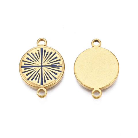 BeadsBalzar Beads & Crafts 304 Stainless Steel Enamel Connector Charms, Real 18K Gold Plated, 21x15x2mm