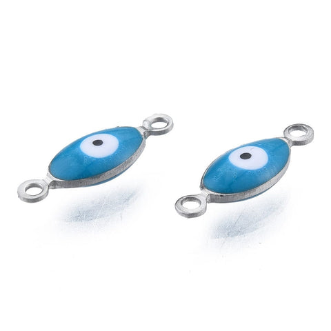 BeadsBalzar Beads & Crafts 304 Stainless Steel Enamel Connector Charms, Stainless Steel Color, Horse Eye, Steel Blue, 14.5x5x3mm