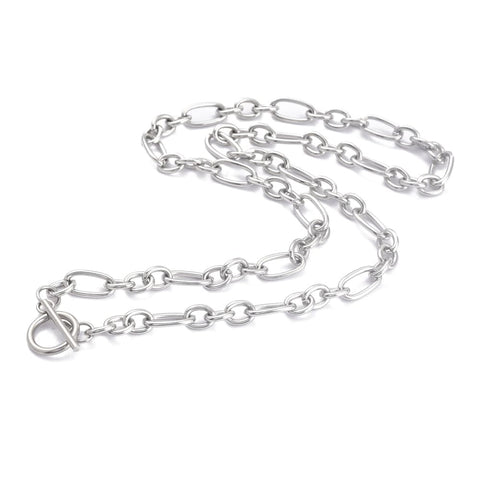 BeadsBalzar Beads & Crafts 304 Stainless Steel Figaro Chain Necklaces, with Toggle Clasps, (52.3cm)