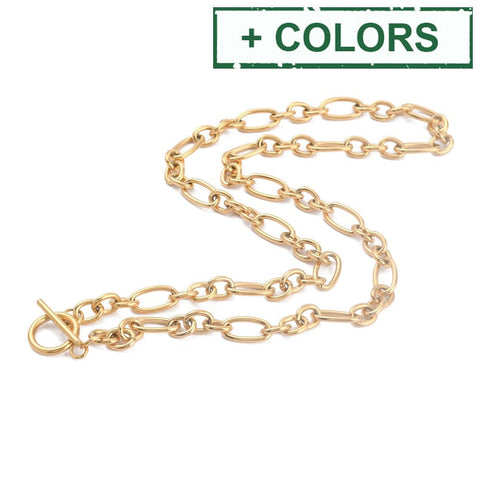 BeadsBalzar Beads & Crafts 304 Stainless Steel Figaro Chain Necklaces, with Toggle Clasps, (52.3cm)