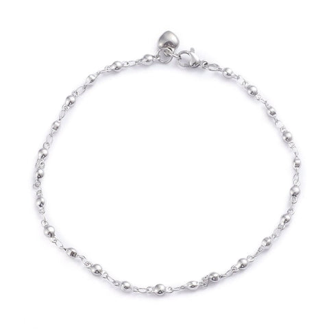 BeadsBalzar Beads & Crafts 304 Stainless Steel Link Chain Anklet, Heart