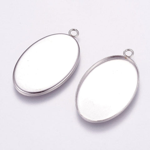 BeadsBalzar Beads & Crafts 304 Stainless Steel Pendant Cabochon Settings, Plain Edge Bezel Cups, Oval, Tray: 20x30mm