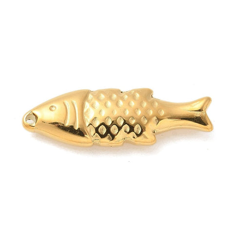 BeadsBalzar Beads & Crafts 304 Stainless Steel Pendant, Ion Plated Fish Charm, Real 14K Gold Plated, 23.5x7.5x3.5mm