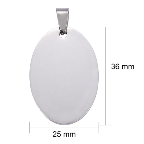 BeadsBalzar Beads & Crafts 304 Stainless Steel Pendants, Manual Polishing, Blank Stamping Tags, Oval, 25x36mm