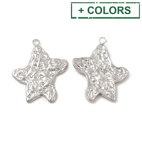 BeadsBalzar Beads & Crafts 304 Stainless Steel Pendants, Textured, Starfish Charm Pendant