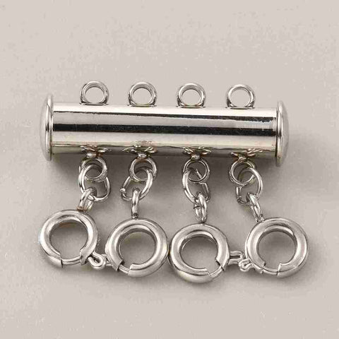 BeadsBalzar Beads & Crafts 304 Stainless Steel Slide Lock Clasps, Peyote Clasps, with Spring Clasps and Loops, Tube