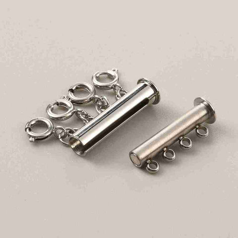 BeadsBalzar Beads & Crafts 304 Stainless Steel Slide Lock Clasps, Peyote Clasps, with Spring Clasps and Loops, Tube