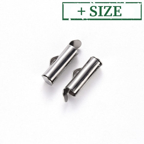 BeadsBalzar Beads & Crafts 304 Stainless Steel Slide On End Clasp Tubes, Slider End Caps, Stainless Steel Color