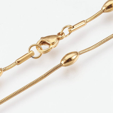 BeadsBalzar Beads & Crafts 304 Stainless Steel Snake Chain Necklaces, Oval, Golden  Size: about 1.2mm wide, (42.5cm)