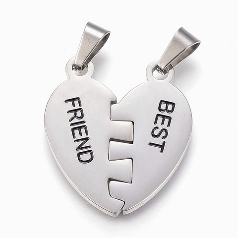 BeadsBalzar Beads & Crafts 304 Stainless Steel Split Pendants, with Enamel, Heart with Word Best Friend, about 30mm wide