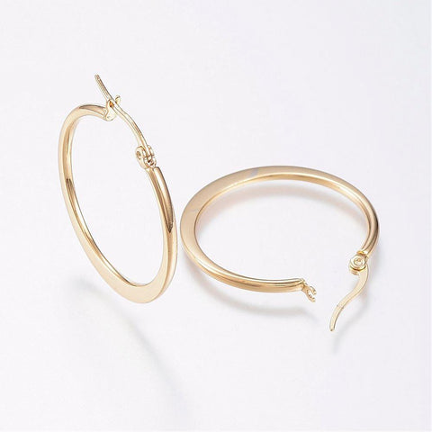 BeadsBalzar Beads & Crafts 34-36MM FLAT RING SHAPE 304 Stainless Steel Hypoallergenic Earrings, Golden