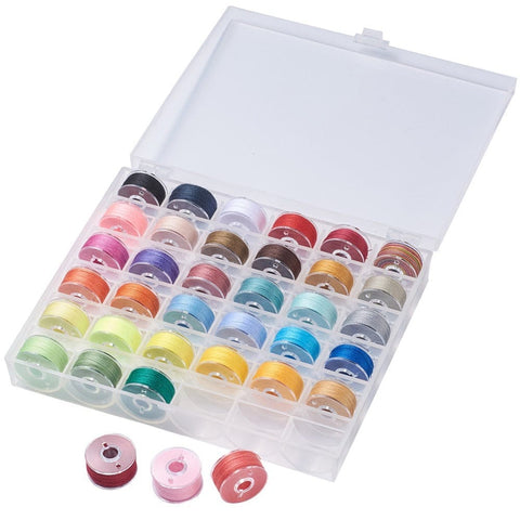 BeadsBalzar Beads & Crafts 402 Polyester Sewing Thread, Plastic Bobbins and Clear Box, Mixed Color