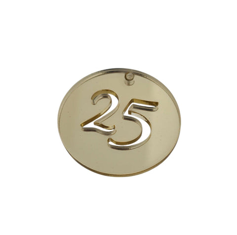 BeadsBalzar Beads & Crafts 40mm Round Acrylic Gold Mirror with '25' Luck Charm