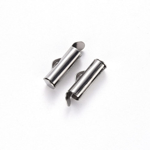 BeadsBalzar Beads & Crafts 6x13x4mm / Hole 3x1.5mm / Inner diameter 3mm 304 Stainless Steel Slide On End Clasp Tubes, Slider End Caps, Stainless Steel Color