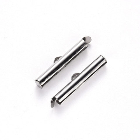 BeadsBalzar Beads & Crafts 6x25x4mm / H3x1.5mm / Inner Diameter 3mm 304 Stainless Steel Slide On End Clasp Tubes, Slider End Caps, Stainless Steel Color