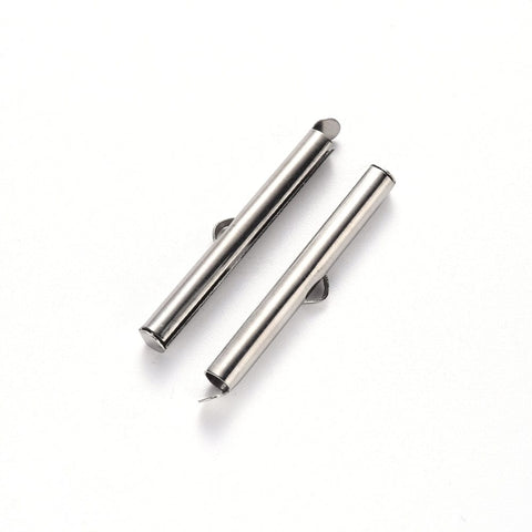 BeadsBalzar Beads & Crafts 6x35x4mm / Hole 3x1.5mm / Inner Diameter 3mm 304 Stainless Steel Slide On End Clasp Tubes, Slider End Caps, Stainless Steel Color