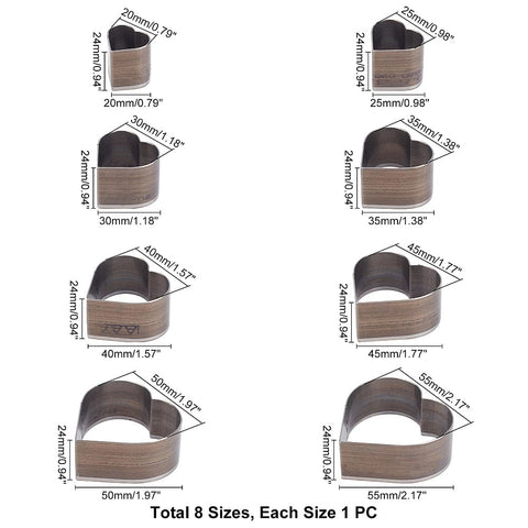 BeadsBalzar Beads & Crafts 8 Pcs Single Hole Hollow Punch Set Carbon Steel 8 Sizes Heart Leather Cutting Tool