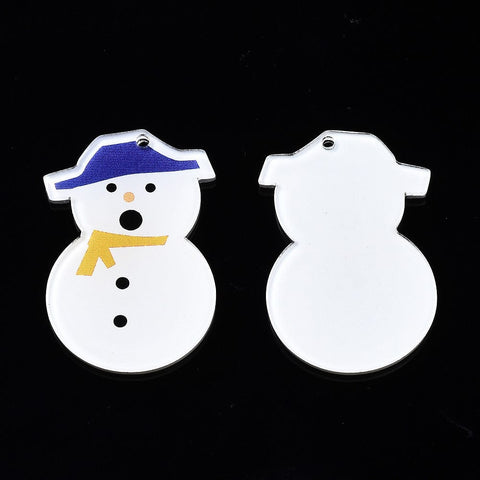 BeadsBalzar Beads & Crafts Acrylic Snowman 34x22mm Transparent Printed Acrylic Pendants, Christmas, Styles to choose from