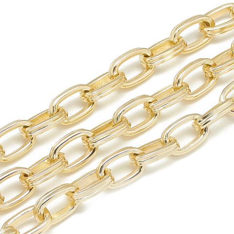 BeadsBalzar Beads & Crafts Aluminum Cable Chains, Double Link Chains, Unwelded, Flat Oval, Light Gold, 14x8.5x3x1.8mm