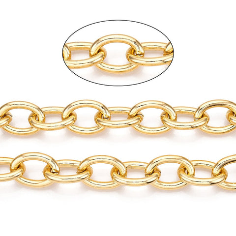 BeadsBalzar Beads & Crafts Aluminum Cable Chains, Oval Link Chains, Unwelded, Light Gold, 27.5x19.5x4.5mm