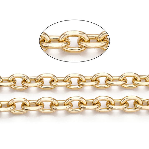 BeadsBalzar Beads & Crafts Aluminum Faceted Cable Chains, Diamond Cut Oval Link Chains, Unwelded, Light Gold, 17.5x13x3.5mm