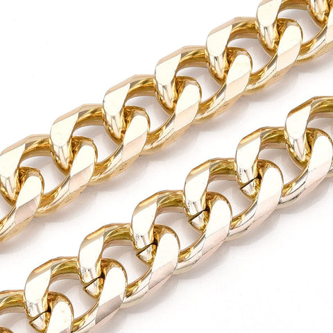 BeadsBalzar Beads & Crafts Aluminum Faceted Curb Chains, Diamond Cut Cuban Link Chains, Unwelded, Light Gold