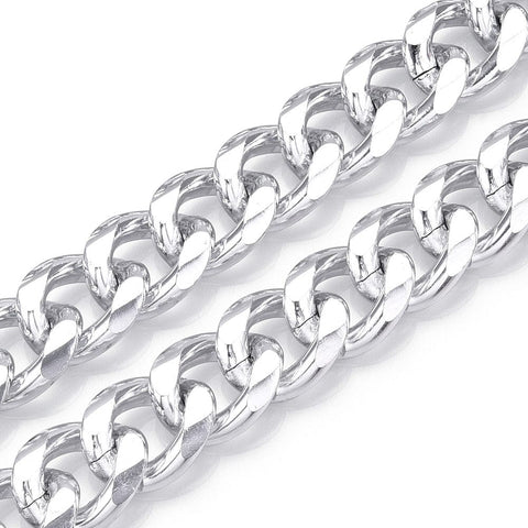 BeadsBalzar Beads & Crafts Aluminum Faceted Curb Chains, Diamond Cut Cuban Link Chains, Unwelded, Silver, 20.5x17