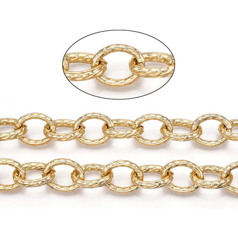 BeadsBalzar Beads & Crafts Aluminum Textured Cable Chain, Oval Link Chains, Unwelded, Light Gold, 22x17x4.5mm