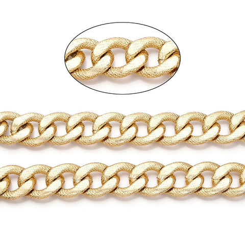 BeadsBalzar Beads & Crafts Aluminum Textured Curb Chains, Diamond Cut Faceted Cuban Link Chains, Unwelded, Light Gold, 25.5x19.5x5mm