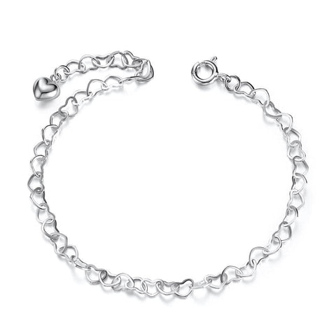 BeadsBalzar Beads & Crafts Attractive Rhodium Plated 925 Sterling Silver Bracelets, Heart, Platinum,(195mm)