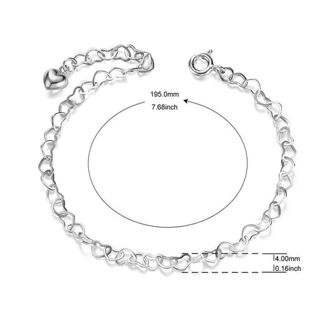 BeadsBalzar Beads & Crafts Attractive Rhodium Plated 925 Sterling Silver Bracelets, Heart, Platinum,(195mm)