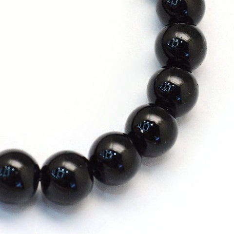 BeadsBalzar Beads & Crafts Baking Painted Pearlized Glass Pearl Round Bead Strands, Black