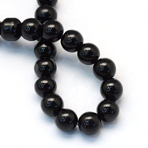 BeadsBalzar Beads & Crafts Baking Painted Pearlized Glass Pearl Round Bead Strands, Black