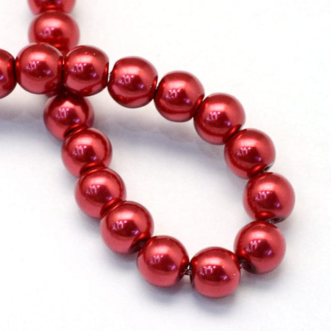 BeadsBalzar Beads & Crafts Baking Painted Pearlized Glass Pearl Round Bead Strands, FireBrick