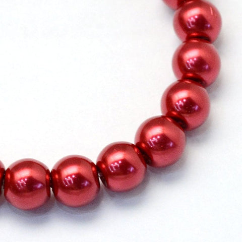 BeadsBalzar Beads & Crafts Baking Painted Pearlized Glass Pearl Round Bead Strands, FireBrick