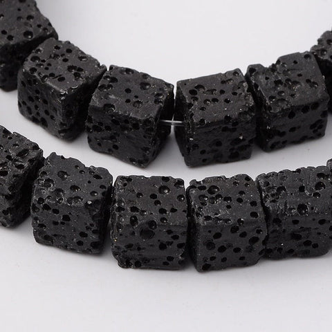 BeadsBalzar Beads & Crafts BLACK Dyed & Natural Lava Bead Strands, Cube, Mixed Color Size: about 8~9mm wide