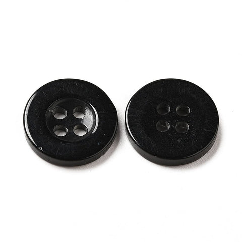 BeadsBalzar Beads & Crafts BLACK Resin Buttons , Dyed, Flat Round, 15mm