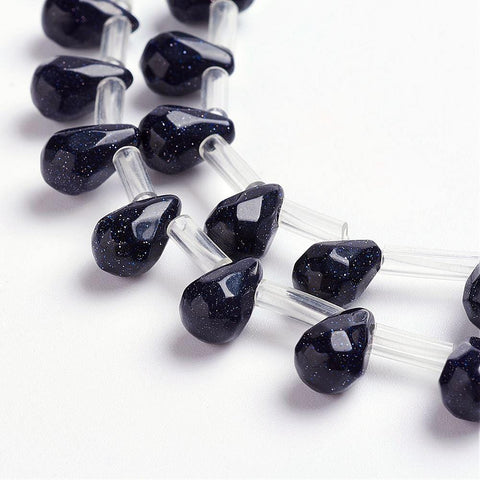 BeadsBalzar Beads & Crafts BLUE GOLDSTONE Natural Agate Beads, Drop, Faceted, Dyed Size: about 6mm wide, 9mm long, hole: 1mm