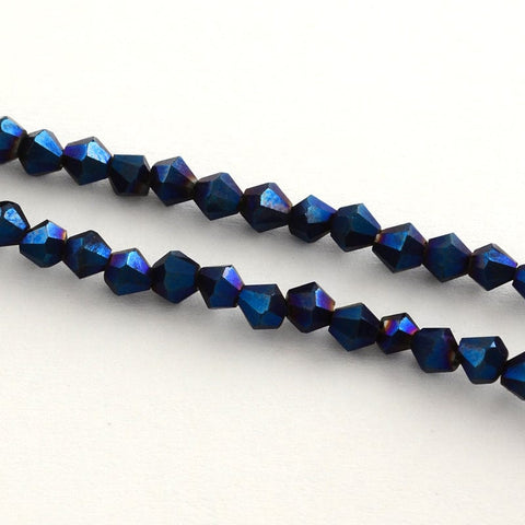 BeadsBalzar Beads & Crafts BLUE PLATED Electroplate Glass Bead Strands, Rainbow Plated, Faceted Bicone, 3X3.5mm