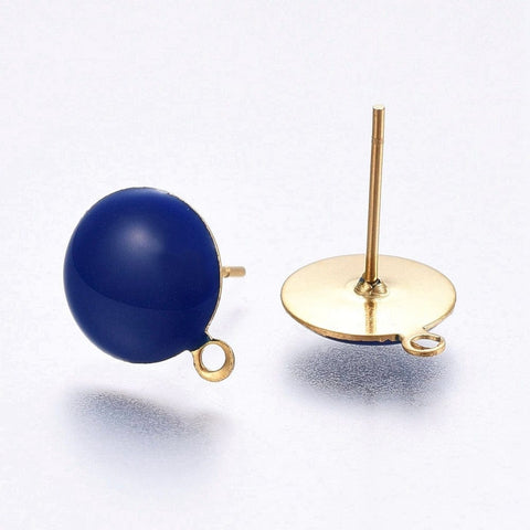 BeadsBalzar Beads & Crafts BLUE (SE8854-BLU) (SE8854-X) Ion Plating(IP) 304 Stainless Steel Stud Earring, with Loop, Enamel, Golden, 12.5x10x2mm (2 PAIRS)