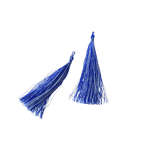 BeadsBalzar Beads & Crafts BLUE / WHITE Fabric Tassels 90mm