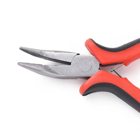 BeadsBalzar Beads & Crafts Carbon Steel Jewelry Pliers, Bent Nose Pliers, Serrated Jaw, Polishing