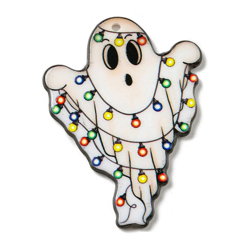 BeadsBalzar Beads & Crafts Christmas Acrylic Pendant, Ghost, Floral White Size: about 35.5x47.5mm