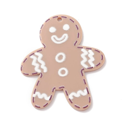 BeadsBalzar Beads & Crafts Christmas Printed Acrylic Pendants, Gingerbread Man Size: about 36x42mm