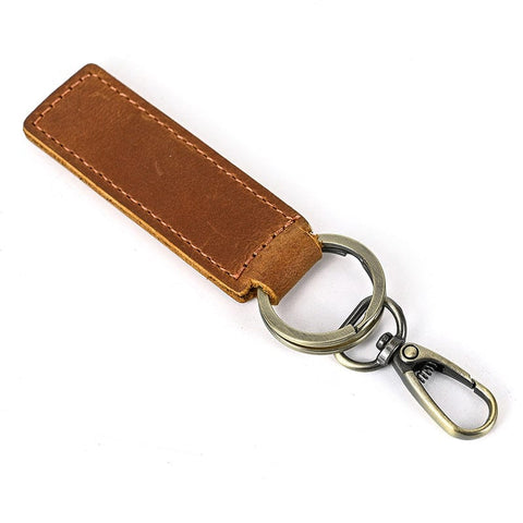 BeadsBalzar Beads & Crafts Cowhide Leather Keychain, with Belt Alloy Ring and Clasp for Car Key Holder , 105mm