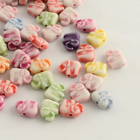 BeadsBalzar Beads & Crafts Craft Style Acrylic Beads, Elephant, Mixed Color 9x12mm